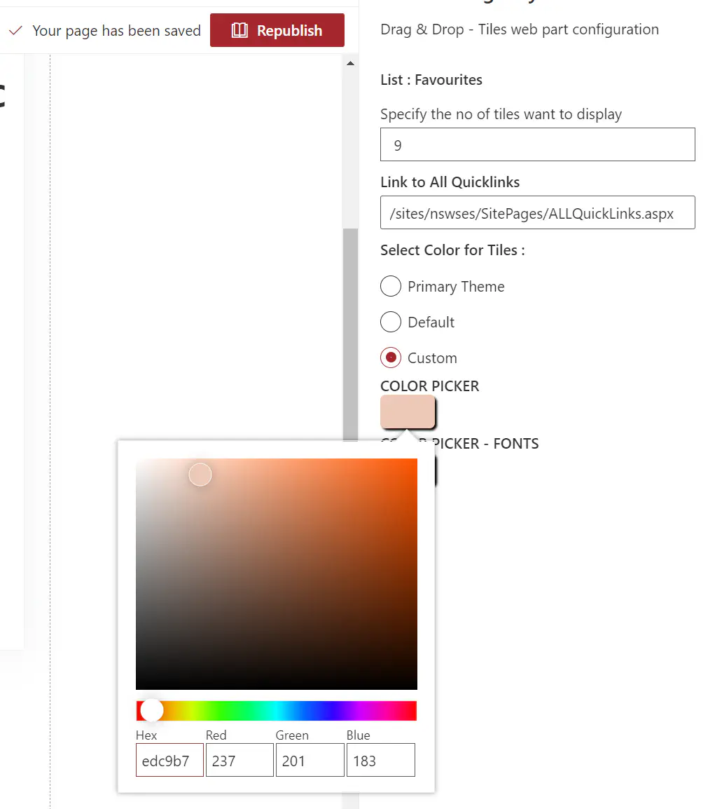 quick links configure colour